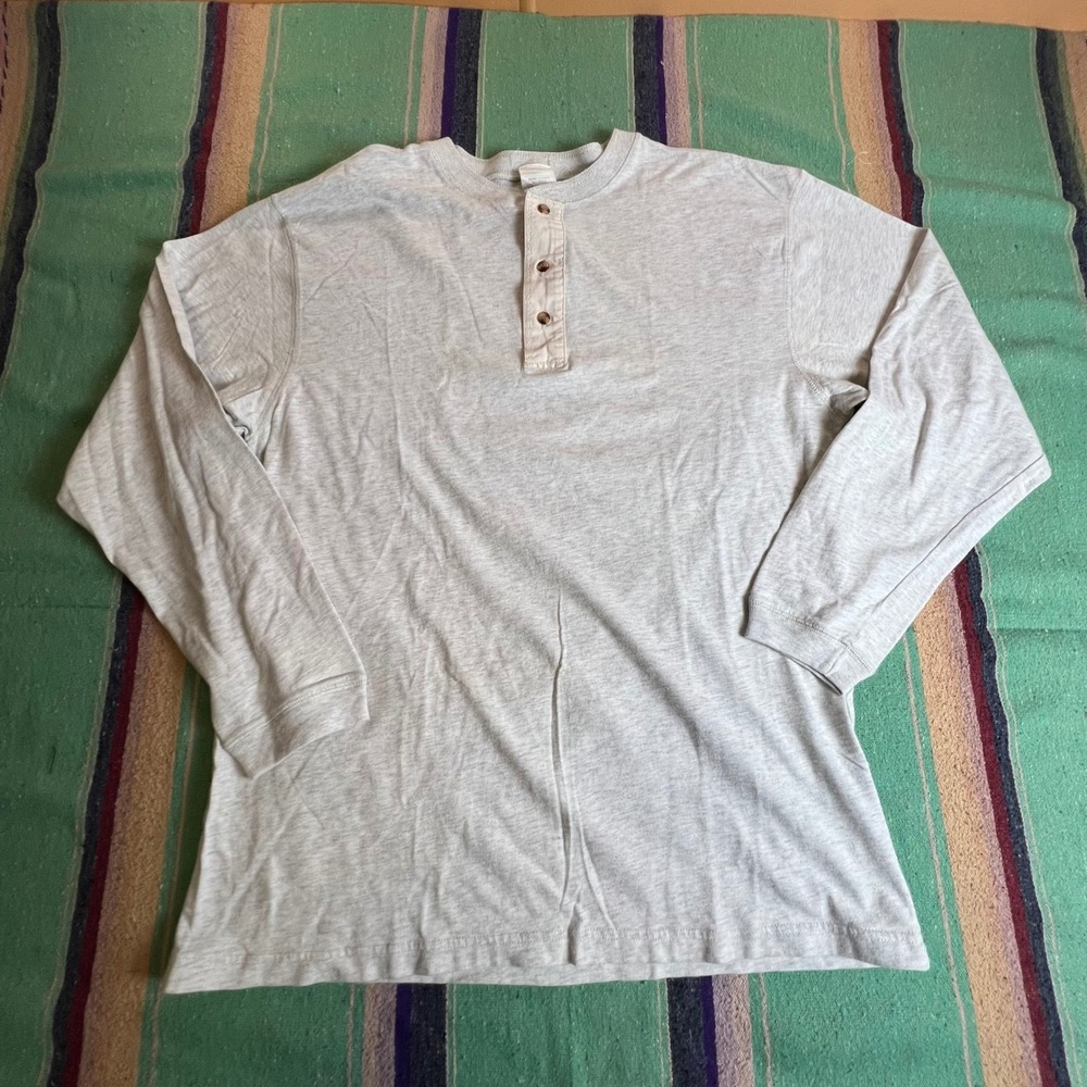 Vintage Old Navy Henley Mens Medium Gray Long Sleeve Cotton Casual Shirt BB26